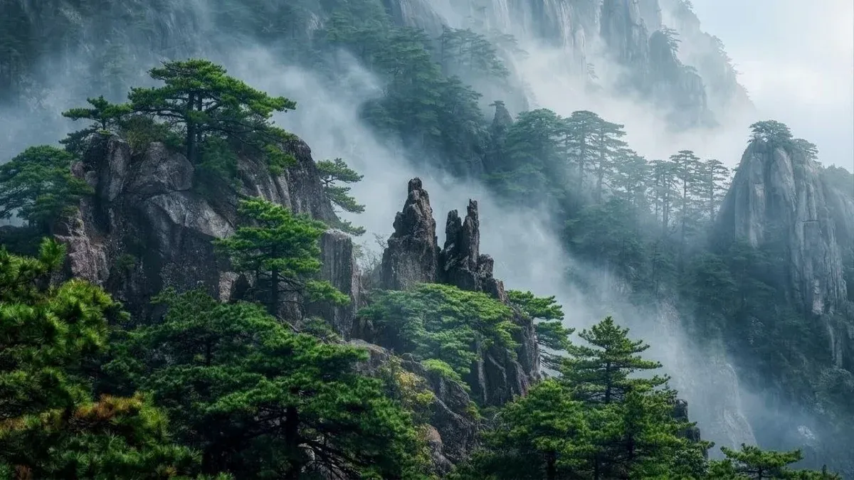 Mystische Kiefern im Nebelmeer