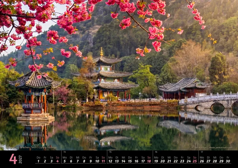 Kalenderblatt April 2027: Schwarzer-Drachen-Teich, Lijiang, Yunnan
