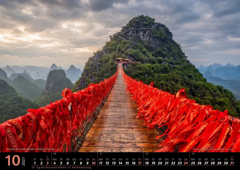 Kalenderblatt Oktober 2027: Brücke der roten Bänder, Guilin, Guangxi