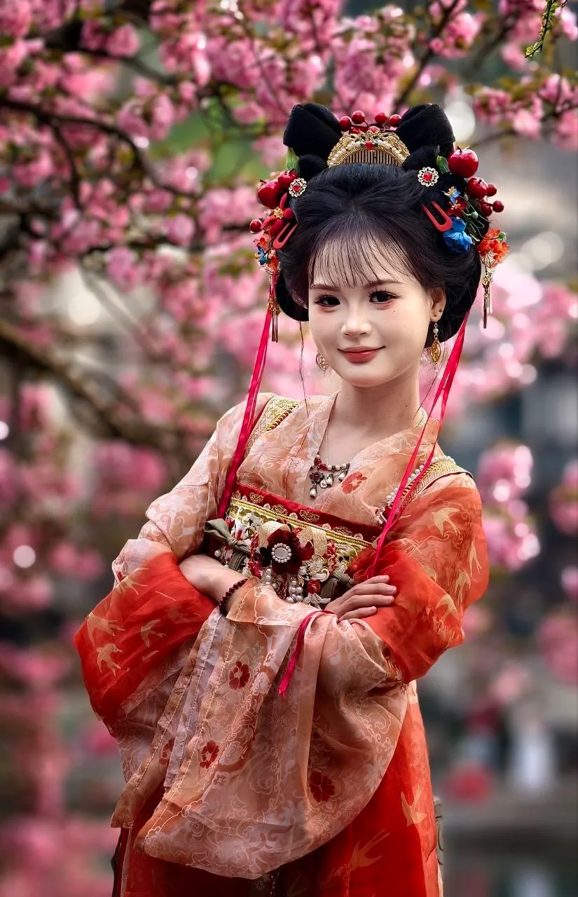 Anmut in Lijiang: Ein Portrait vor der Kirschblütenkulisse